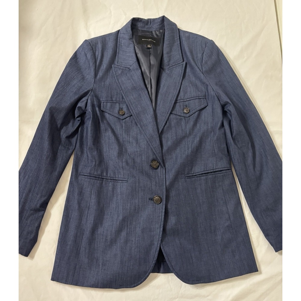 Banana Republic Women's Sz 8 Blue Chambray Denim-Look Blazer Tailored Fit